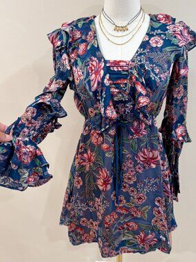 For Love And Lemons Floral Drawstring Mini Dress